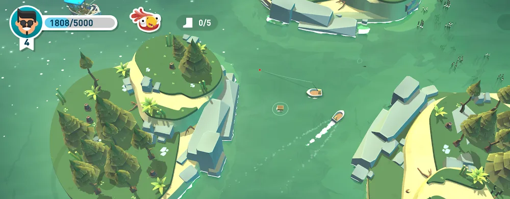 Ilhas vistas de cima com um barco de pesca no jogo Creatures of the Deep